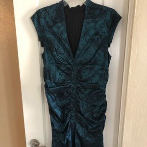 Turquoise with velvet paisley print dress